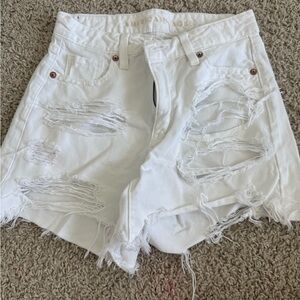 Highest Rise baggy distressed white jean shorts